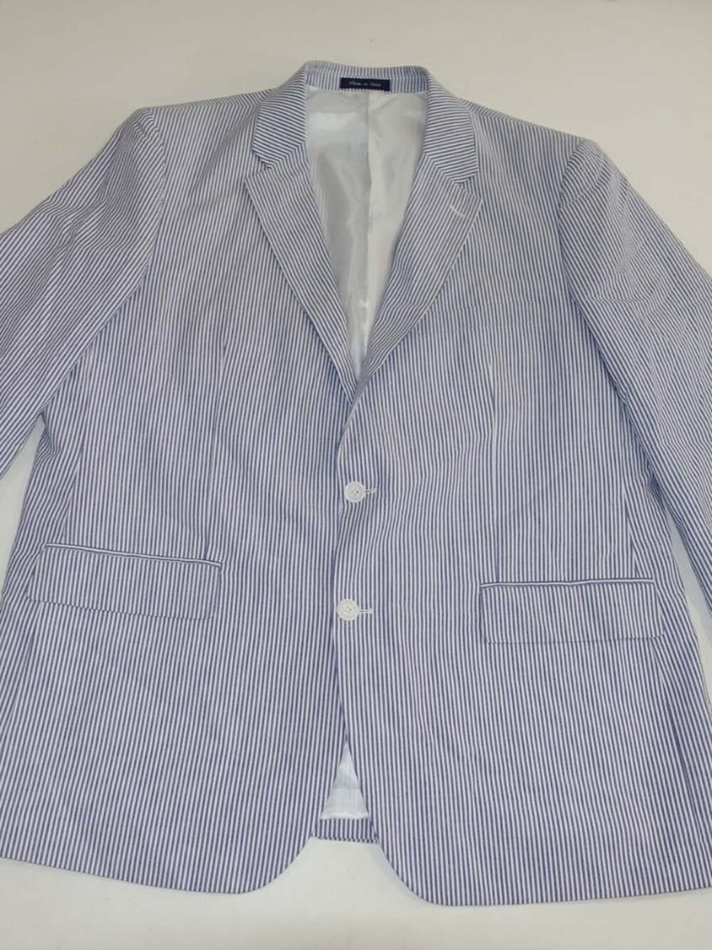 Alan Flusser Men's Seersucker Sport Coat Size 48 Long Blue White Striped Cotton